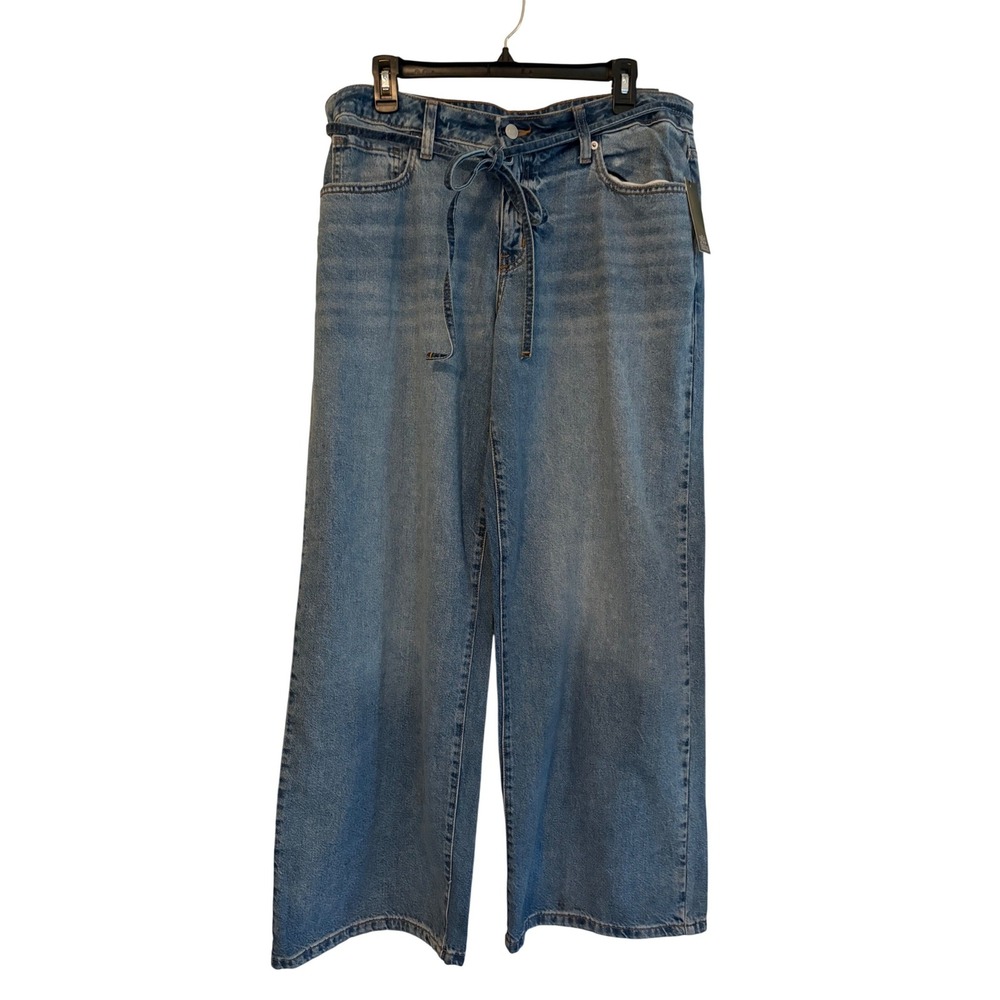 Wild Fable Womens Low-Rise Baggy Jeans Blue Rigid Denim Tie Waist Size 14/31 NWT
